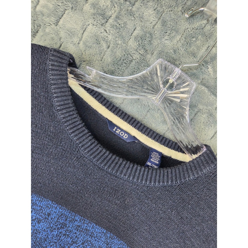 IZOD Mens XXL Navy Blue Striped Crewneck Cotton Blend Knit Sweater